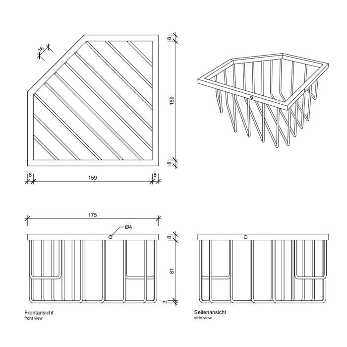 Decor Walther WA ECK1 Корзина универсальная 18x18x9.5см для душа, угловая, подвесная, цвет: черный матовый ЗАКАЗ ПО ЗАПРОСУ