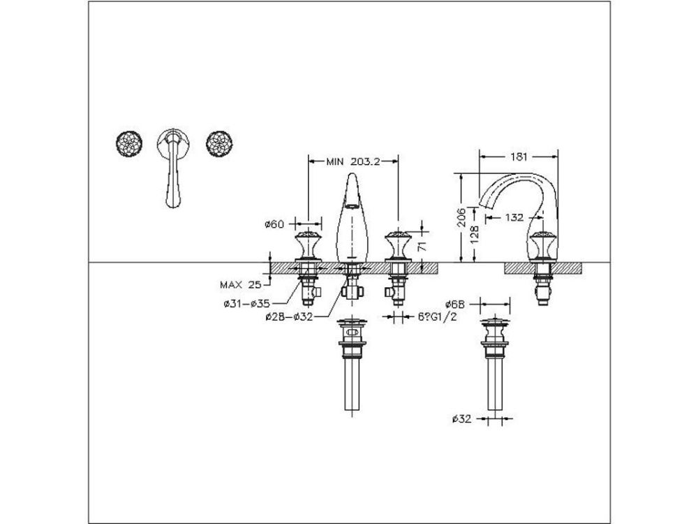 Смеситель для раковины на 3 отверстия Bravat Swan F24287G-ENG, золото