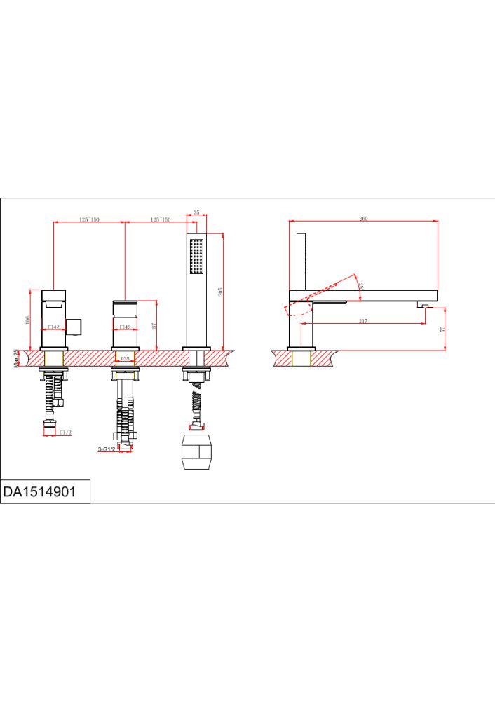 Смеситель D&K на борт ванны Bayern.Liszt (DA1514901), артикул DA1514901