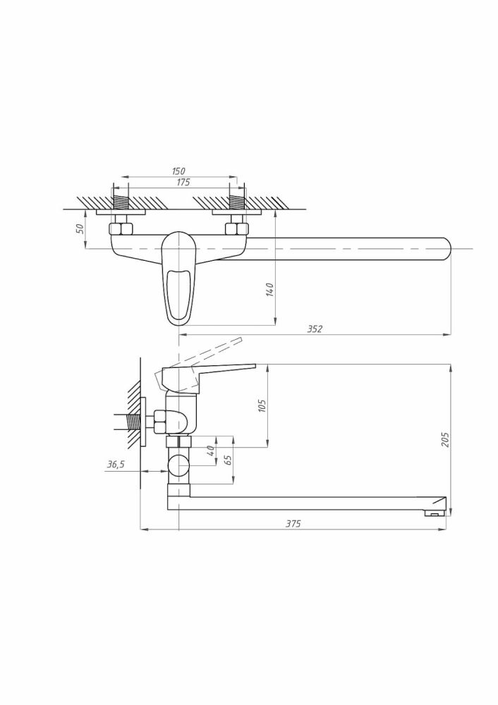 Смеситель для ванны с душем ПСМ-ПРОФСАН PSM-521-084 ЕВРО тип См-ВУОРНШлА, артикул PSM-521-084