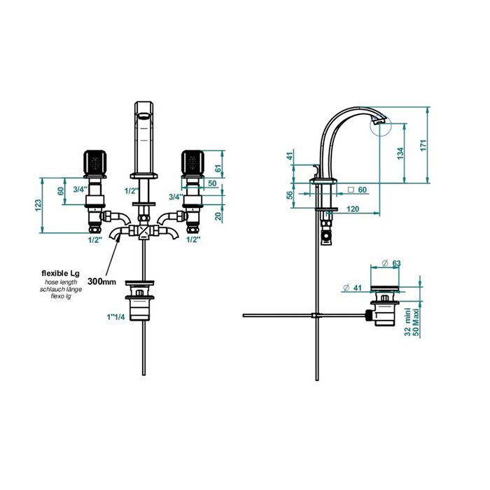 THG METROPOLIS CRISTAL NOIR Смеситель для раковины на 3 отверстия, с донным клапаном, цвет Soft Gold
