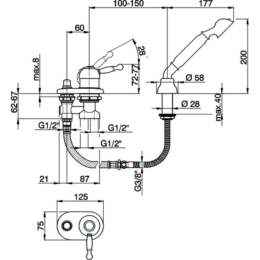 CISAL Arcana Royal Смеситель на борт ванны на 2 отверстия, без излива, цвет хром
