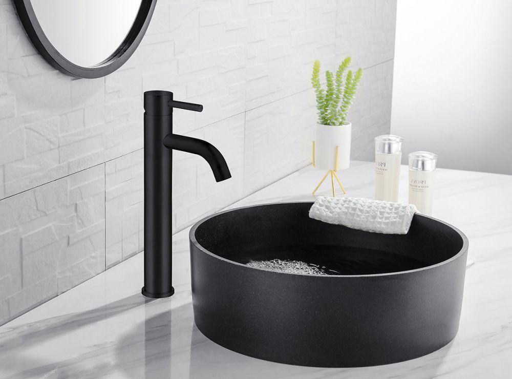 Смеситель ABBER Wasser Kreis AF8111B для накладной раковины, черный матовый Смеситель ABBER Wasser Kreis AF8111B для накладной раковины, черный матовый