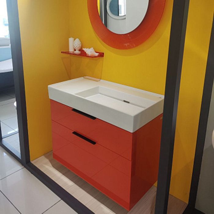Тумба под раковину, Laufen, Kartell by Laufen, ширина, мм-895, глубина, мм-455, высота, мм-615, тип установки-подвесной, раковина-необходимо заказать, ящики-2, материал корпуса-МДФ, материал фасада-МДФ, цвет-оранжевый глянцевый