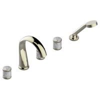 THG HIRONDELLES Смеситель на борт ванны на 5 отверстий, двойной, с ручным душем, цвет Soft gold