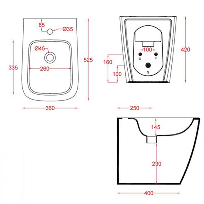 Artceram A16 Биде напольное 52,5х36хh42см, с 1 отв под смеситель, цвет: черный матовый