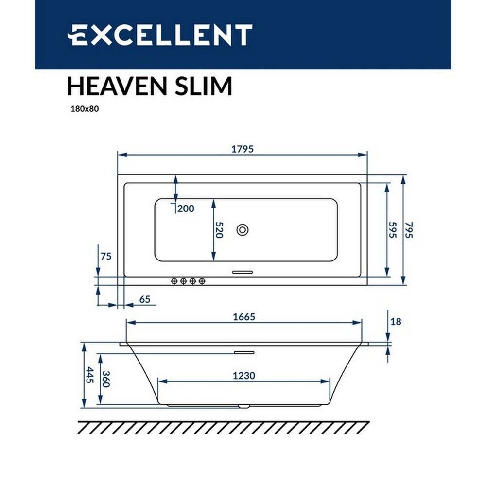 Ванна EXCELLENT Heaven Slim 180x80 "RELAX" (золото)