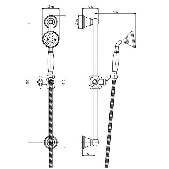 FIMA|Carlo Frattini Wellness Душевая штанга с ручным душем и шлангом 1500 мм., цвет хром