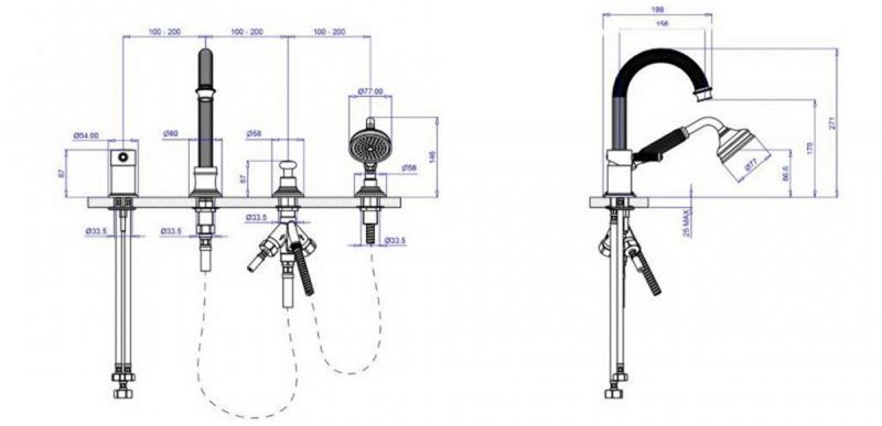 Смеситель на борт ванны Cezares Olimp OLIMP-BVDM-03/24-L Золото 24 карат