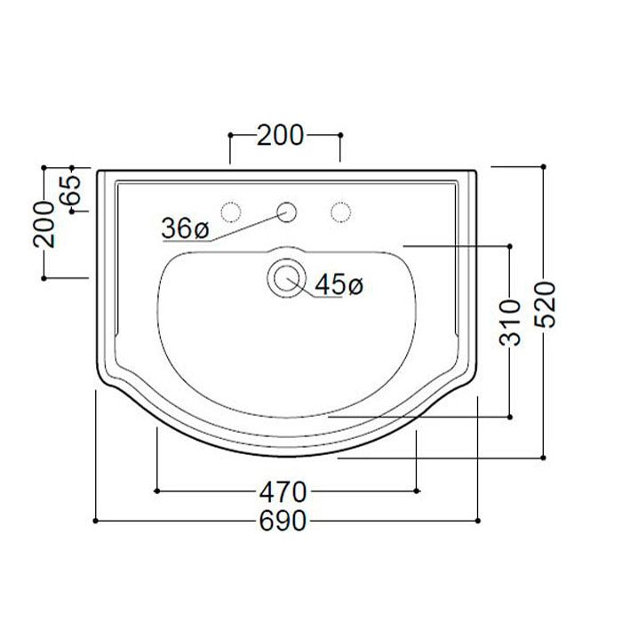 KERASAN Retro 69, раковина 69*52см с 3 отв., цвет: белый
