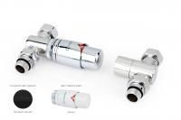 Автоматический терморегулятор прямой G 1/2" НР х G 3/4" НГ (набор) (Матовый чёрный - Белый)