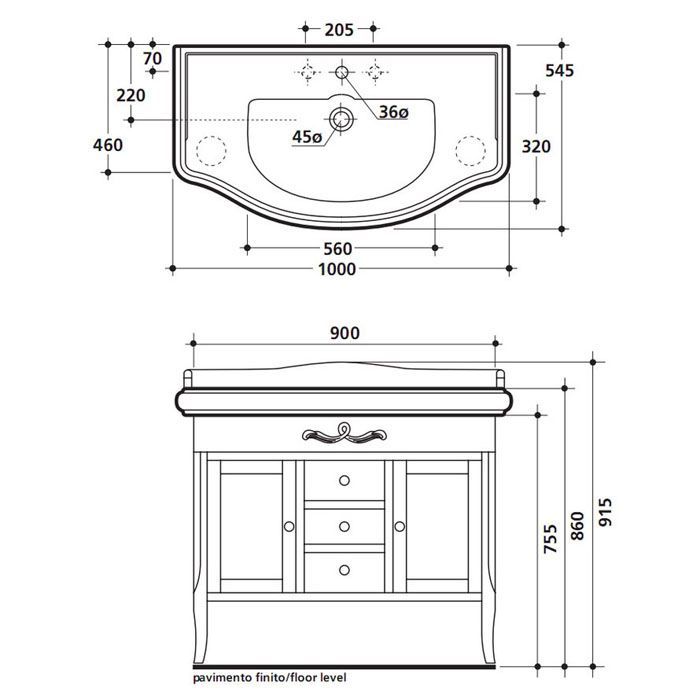 KERASAN Retro, раковина 100*54,5см с 1 отв. под смеситель, цвет: белый, артикул 105001*1