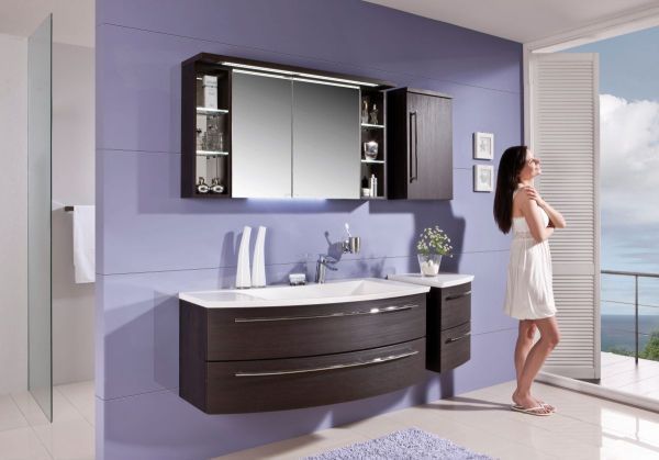 Комплект мебели Puris Crescendo с раковиной из минерального литья, 1200 мм левый, цвет черный структурный