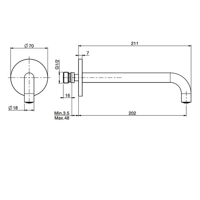 FIMA|Carlo Frattini Spillo Steel Излив настенного монтажа, длина 200 мм., цвет INOX FIMA|Carlo Frattini Spillo Steel Излив настенного монтажа, длина 200 мм., цвет INOX