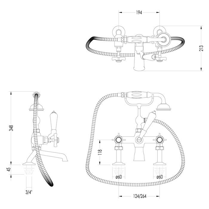 Devon Coventtry Смеситель для ванны (на борт) на 2 отв. с душевым комплектом цвет светлое золото, артикул MARF20/B