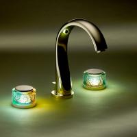 THG ISLAND Смеситель для раковины на 3 отверстия, ручки с подсветкой, с донным клапаном, цвет Soft gold