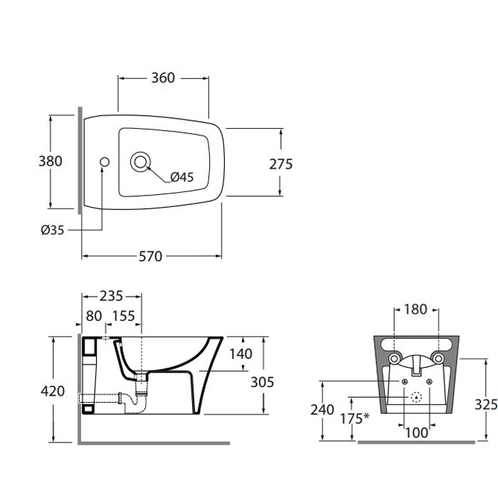 Azzurra Hera Биде подвесное 57х38х36,5 см, с 1 отв под смеситель, с крепежом, цвет белый