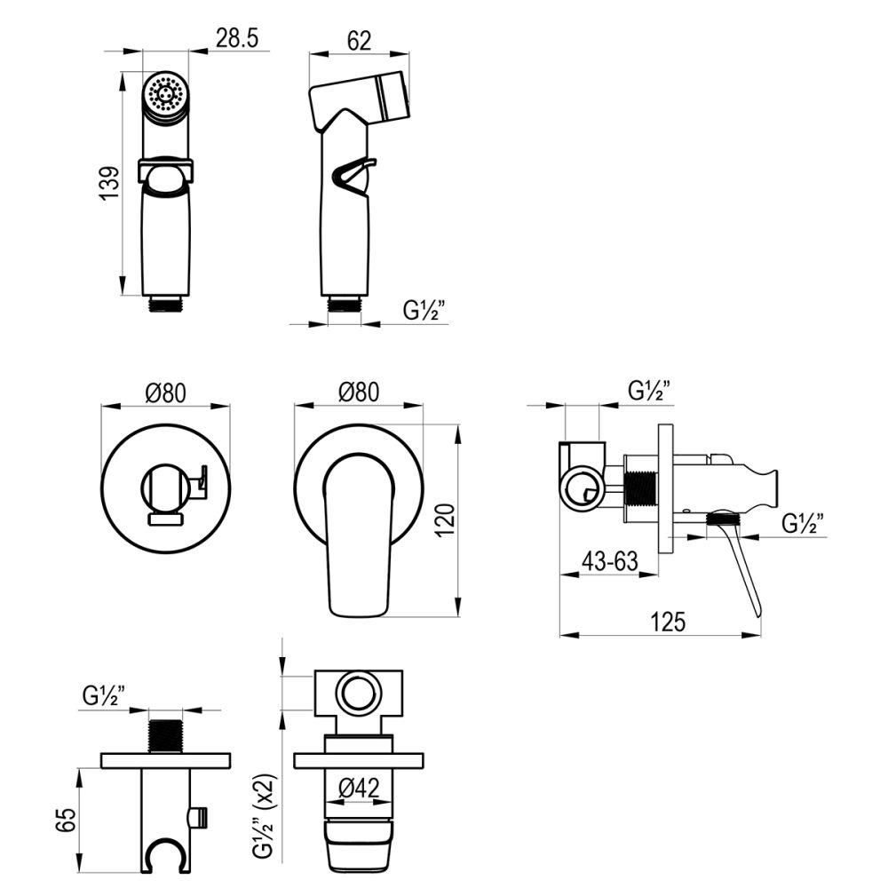 Смеситель Lemark Ortus с гигиеническим душем, встраиваемый (LM11319C), артикул LM11319C