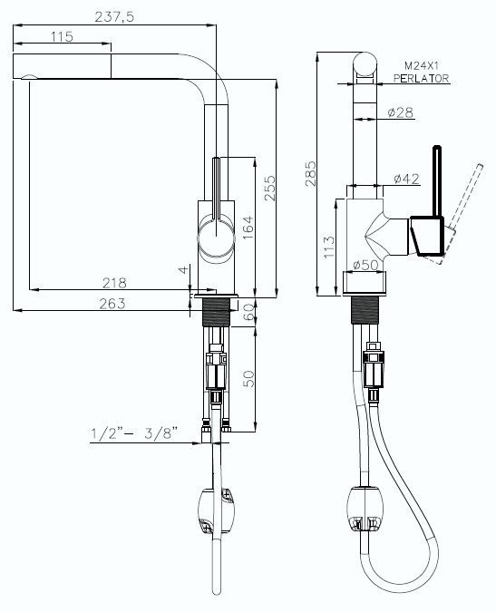 Rivelato Смеситель для кухни  Ledro Г-обр.с выдвижной лейкой D-35мм topazio cromo арт., артикул 9022203 topazio cromo