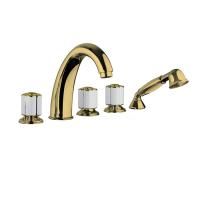 Bongio Fleur Blanc Смеситель на борт ванны (5 отв.) с ручным душем, цвет золото/белый фарфор