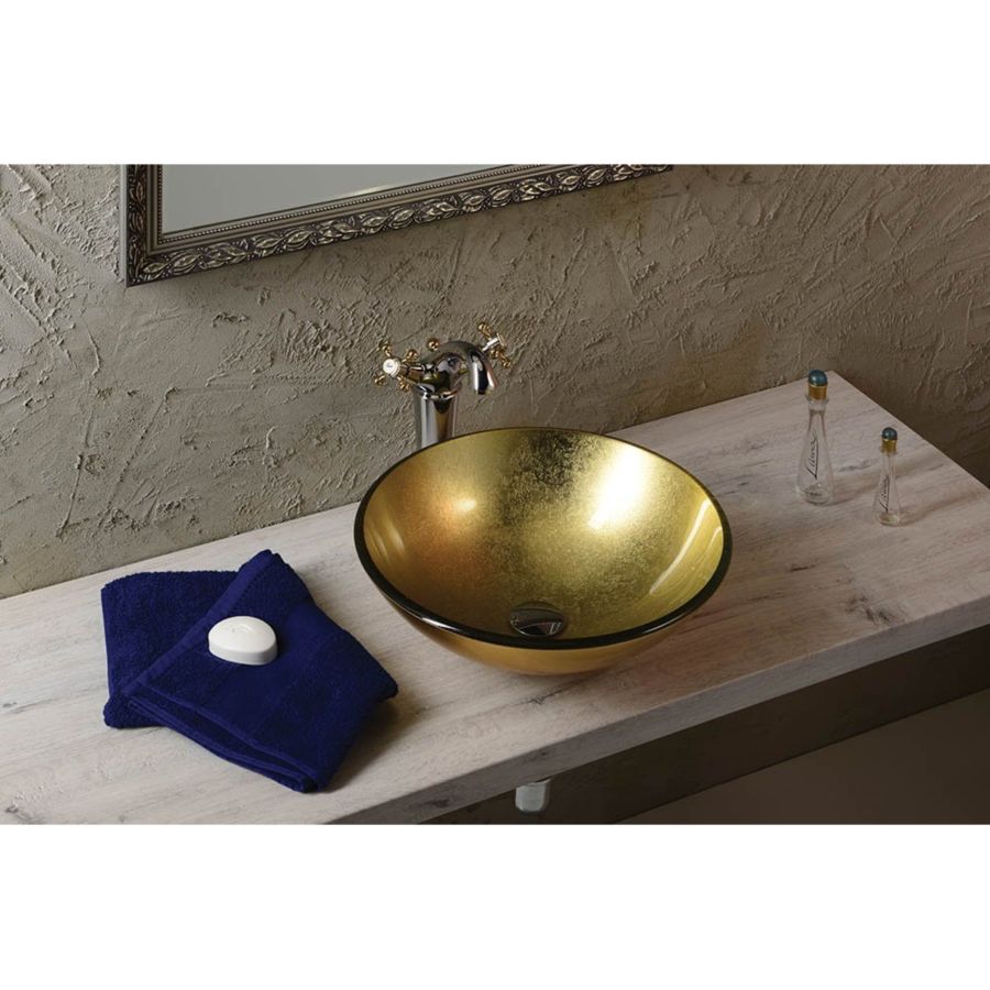 Раковина-чаша стеклянная SHAY d42 см, на столешницу, золото, Sapho Раковина-чаша стеклянная SHAY d42 см, на столешницу, золото, Sapho