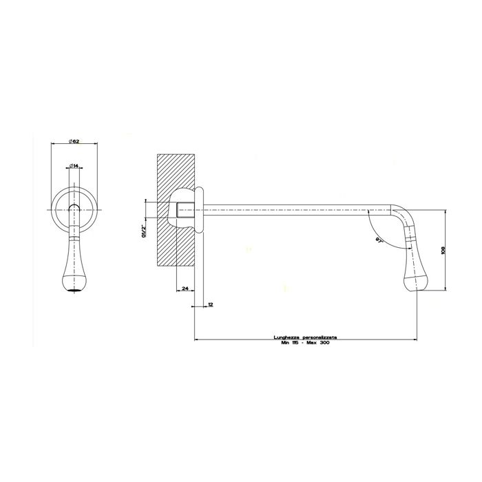 Gessi Goccia Настенный излив с инд.длиной (115-300мм), для монтажа с удаленным управлением 33700/33743 (не входит в комплект), цвет: черный