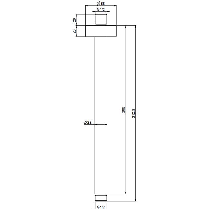 Держатель верхнего душа, Fima Carlo Frattini, Showerhead, вид-потолочный, вынос, мм-300, 1/2", цвет-хром
