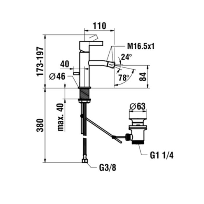 Laufen Kartell Смеситель для биде, на 1 отв, с донным клапаном, излив 110 мм, цвет: нержавеющая сталь (PVD)