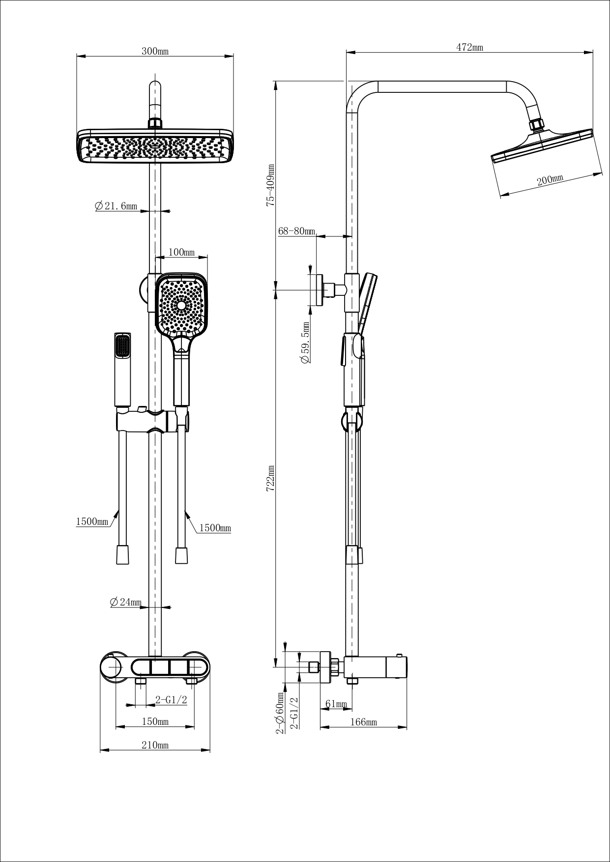 Душевая система с термостатом WONZON & WOGHAND MUSE Corno, Белый матовый (WW-B3112-MW)