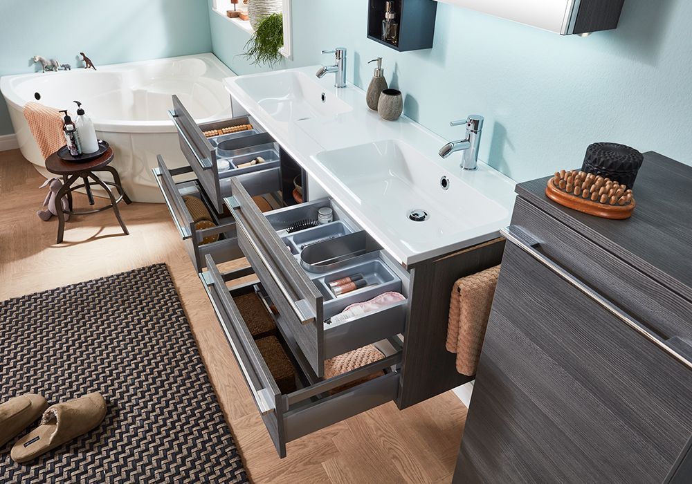 Marlin 3250star, тумба под двойную раковину 140 см (4 ящика, 2 полки), цвет включая полки белый шелковый глянец, артикул WMKAEA14(286/286/287)