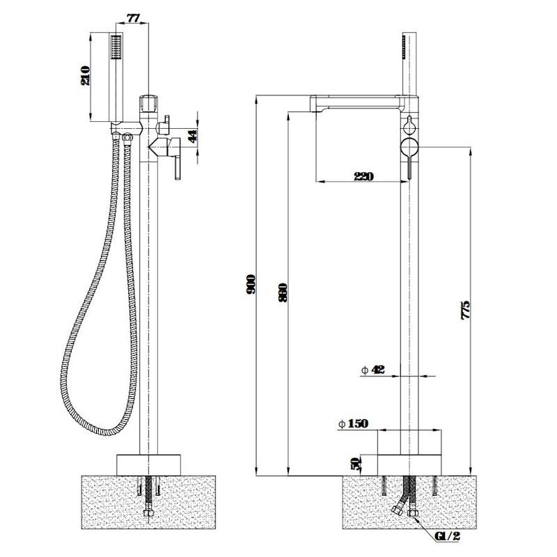 Смеситель для ванны напольный ESKO SC58GM, оружейная сталь
