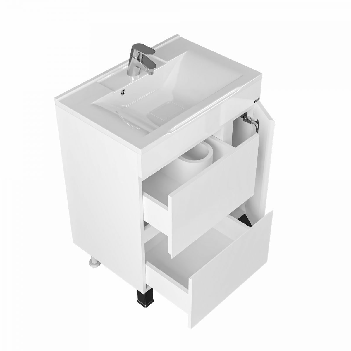 Тумба под раковину Санта Марс 65 см, 700250, 2 ящика, 1 дверь, напольная, белый (ум. Elen 65 литой мрамор)