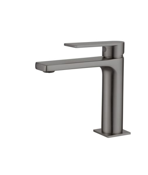 AQG Alpha, однорычажный смеситель для раковины без донного клапана, цвет оружейная сталь (PVD)