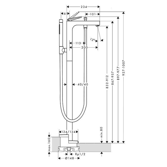 AX Citterio Смеситель для ванны напольный, тек., цвет полированное золото