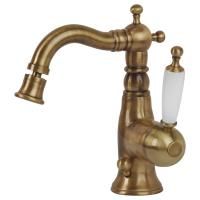 OXFORD Смеситель для биде моноком., ручка белая, бронза