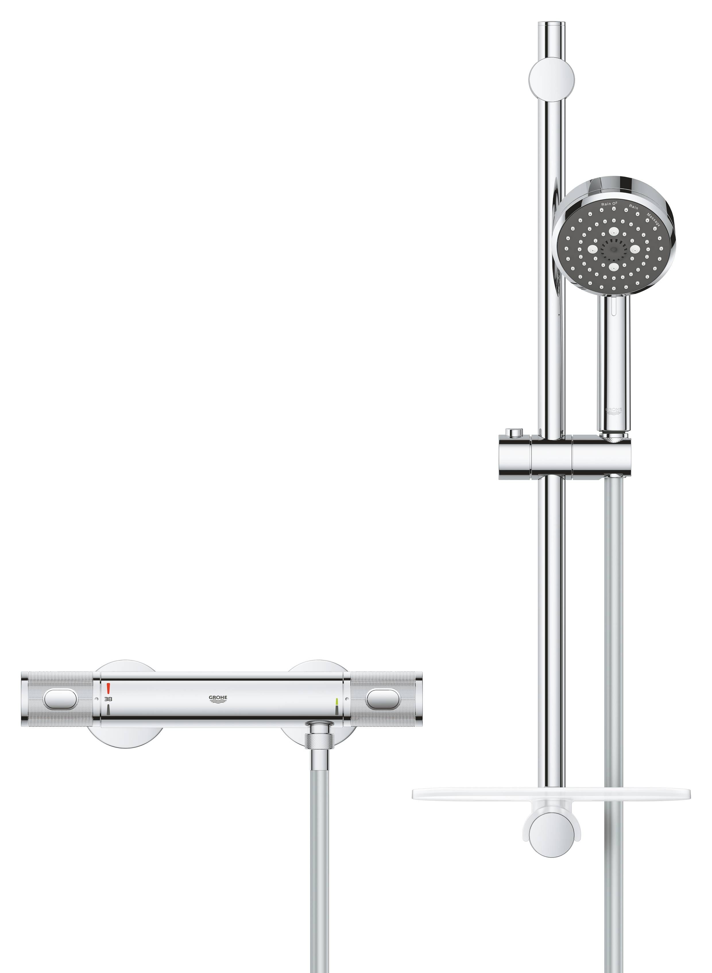 Термостат для душа внешнего монтажа GROHE Precision Feel с душевым гарнитуром, хром (34791000) Термостат для душа внешнего монтажа GROHE Precision Feel с душевым гарнитуром, хром (34791000)