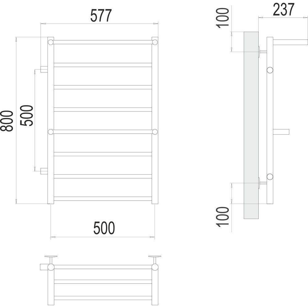 Полотенцесушитель водяной с полкой (левое подключение) Terminus Аврора П8 50х80, хром