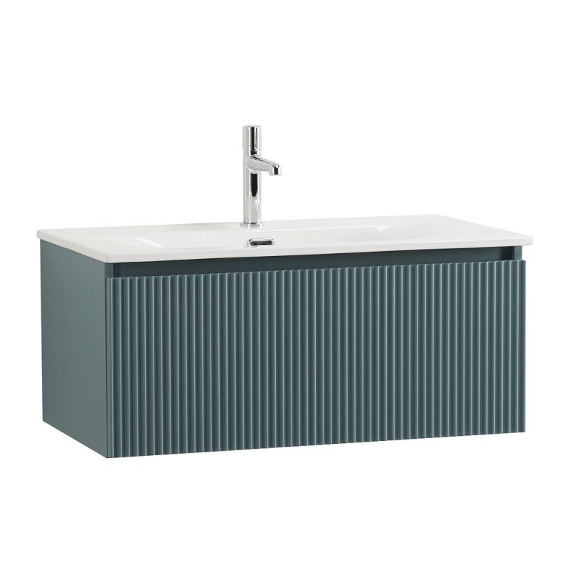 UNO База под раковину подвесная с фрезерованными ручками по всей длине фасада с одним выкатн. ящ., Голубой Матовый, 800x455x350, UNO-800-1C-SO-AO, артикул UNO-800-1C-SO-AO