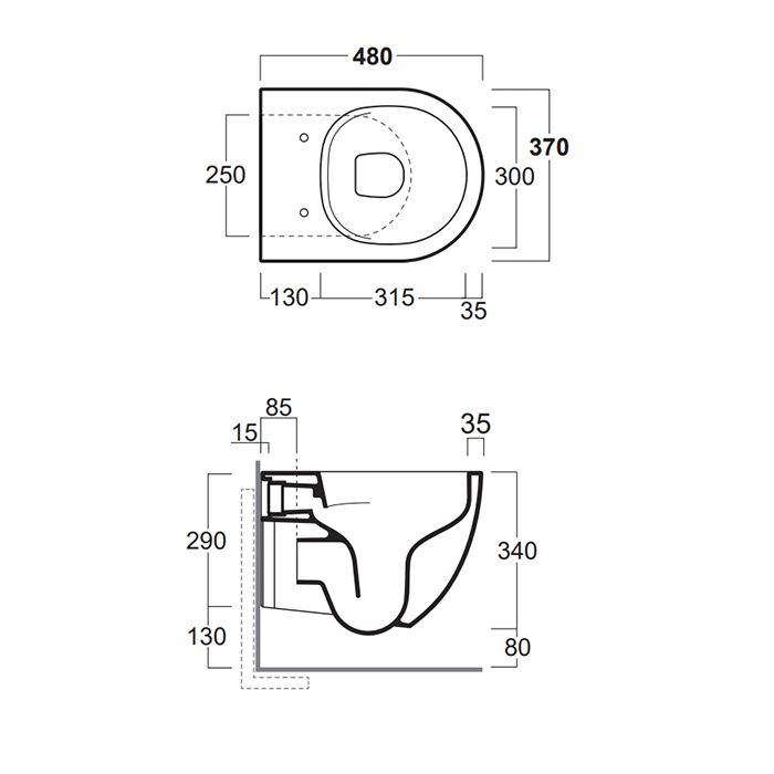 SIMAS VIGNONI Унитаз подвесной 370х480 мм., безободковый, в комплекте с звукоизоляцией, цвет Bianco matt (без креплений F85)