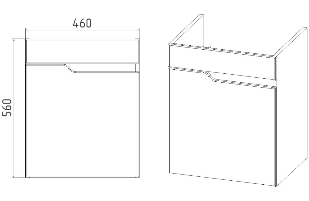 Тумба VIANT "Куба" 1 ств подвесная 380x460x560 под раковину .S-UM-COM50/1-w (COMO 50) (VKUB50CO-T1STP), артикул VKUB50CO-T1STP