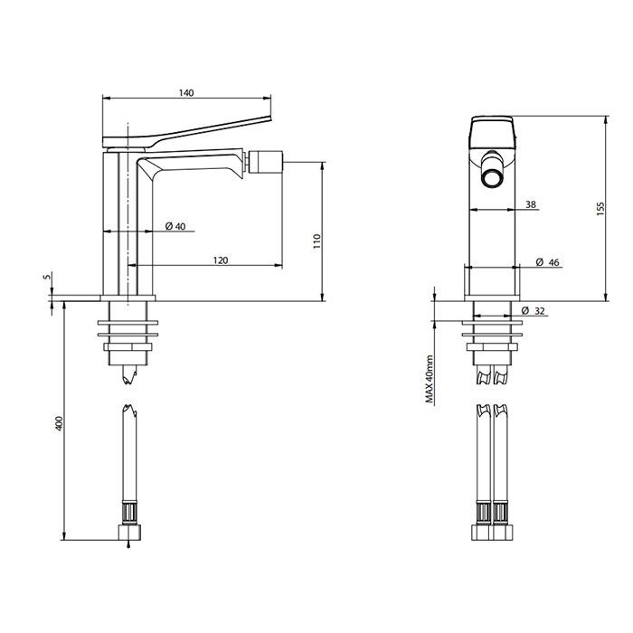 Bongio GIO2 Смеситель для биде  на 1 отв. цвет: матированный никель, артикул 80722NSPR