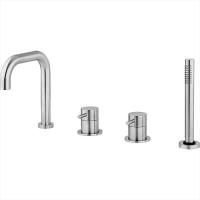 Смеситель для ванны и душа, Cisal, Xion, тип открывания воды-однорычажный, отверстия для монтажа-4, вынос излива, мм-210, цвет-Brushed Stainless Steel, комплектация-ручной душ