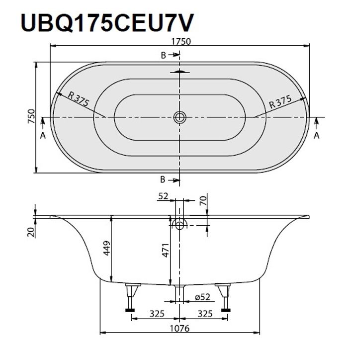 Villeroy&Boch Cetus Ванна шгв 1750*750*471, цвет-белый (БЕЗ СЛИВА-ПЕРЕЛИВА)