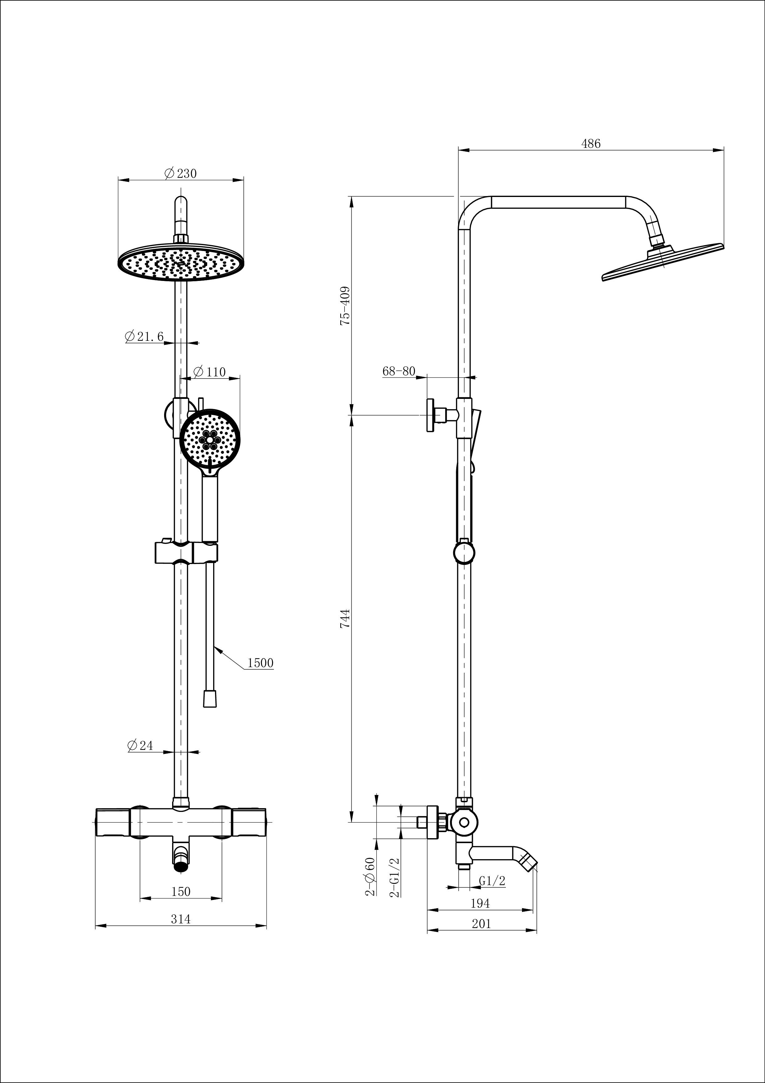 Душевая система с термостатом WONZON & WOGHAND INN 2, Белый матовый (WW-A3006-T1-MW)