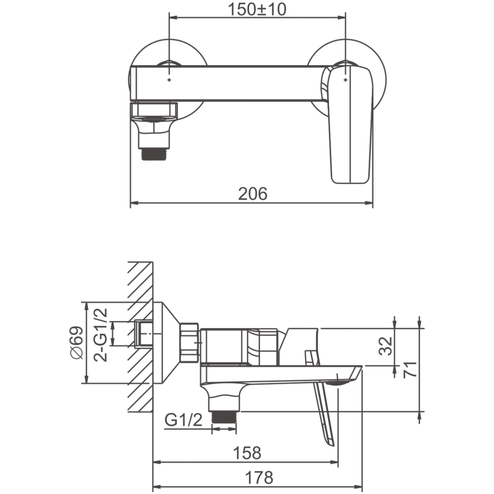 Смеситель для ванны BELZ B60715-3, оружейная сталь, артикул B60715-3