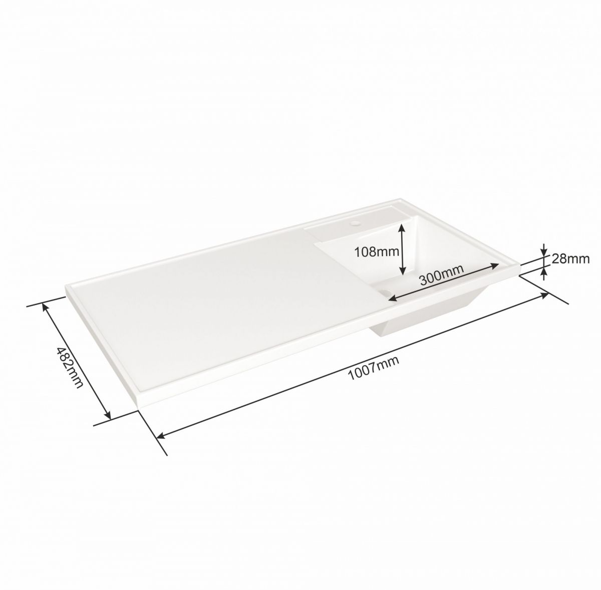 Раковина над стиральной машиной "Лидер 1000*482" ш/гл  правый, без кронштейнов  (кронштейн для рак. Юпитер)