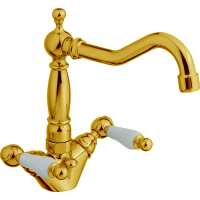CISAL Arcana Toscana Смеситель для раковины на 1 отверстие, с донным клапаном, цвет золото/белый