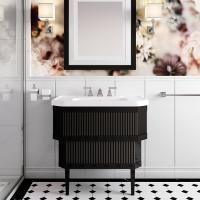 Devon&Devon Metropolitan ceramic Тумба из лакир дерева DEEP BLACK  89х87.5 с раковиной из белой керамики на 3 отв, планки крашенное дерево WARM GREY