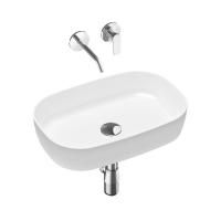 Комплект 4 в 1 Lavinia Boho Bathroom Sink Slim 21510131, накладная фарфоровая раковина 54 см, встраиваемый смеситель со скрытым механизмом, латунный сифон, донный клапан quick-clac