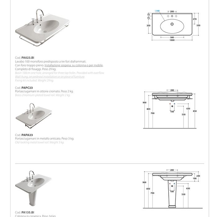 GLOBO Paestum Раковина подвесная/на мебель 100*55см с 1 отв. под смеситель, с комплектом креплений, цвет: белый